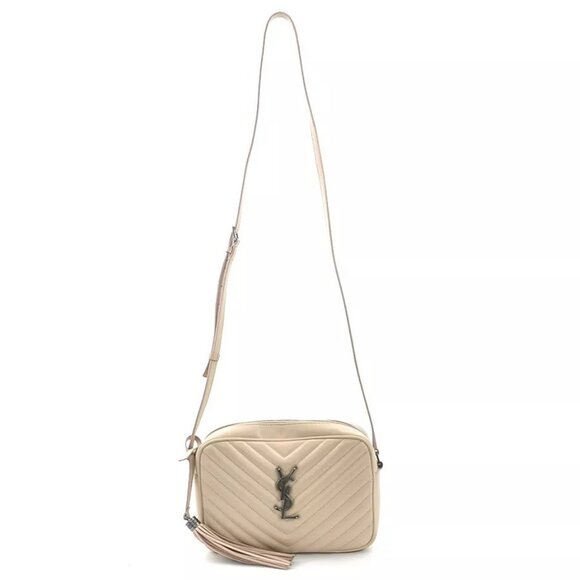 Auth SAINT LAURENT Lou Crossbody Shoulder Bag Beige Leather/Silvertone authentic - Picture 2 of 16